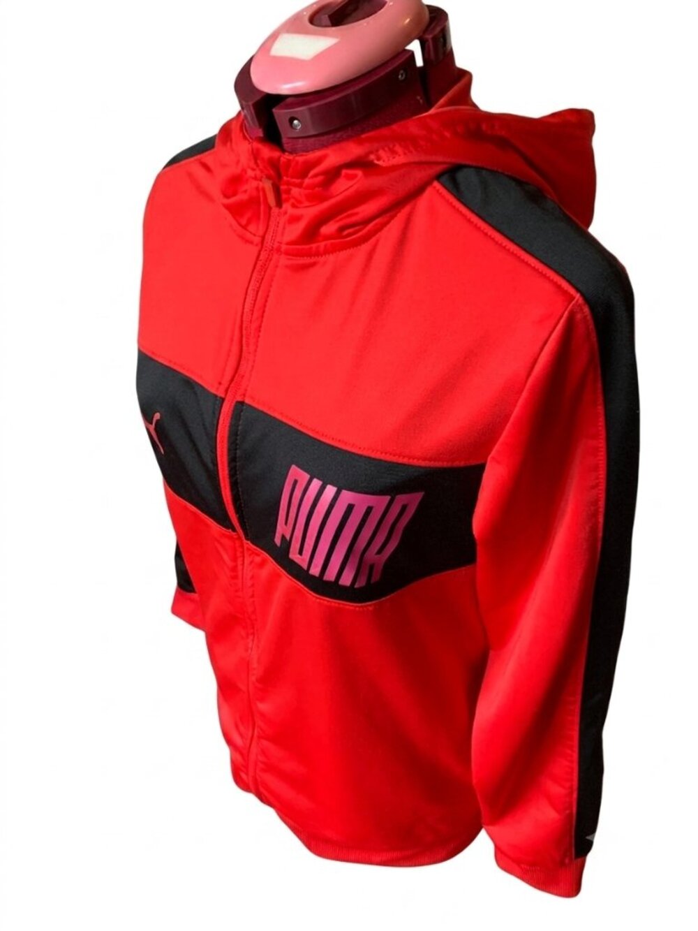 PUMA - Red Black Colorblock Full-Zip Hooded Track Jacket – Youth Size XL (18-20 - Picture 5 of 15